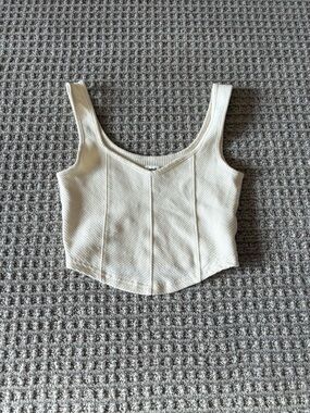 aerie Cream Ribbed Square-Neck Cropped Tank